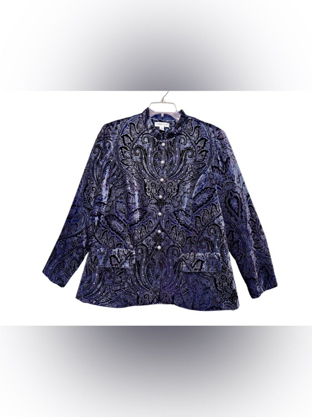 Coldwater Creek Womens 1X Velvet Paisley Mandarin Collar Lined Pockets Jacket